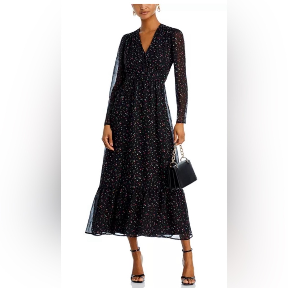 Aqua Floral Print Long Sleeve Midi Dress